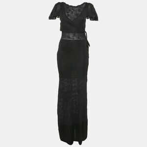 Chanel Black Jersey & Lace Detail Maxi Dress S